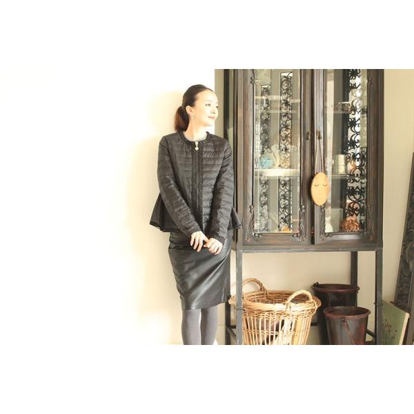 bonappetit-merci フリル ノーカラー ライトダウンジャケット 黒 上着