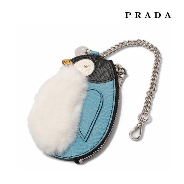 PRADA プラダ キーチェーン付コインケース ペンギン スカイブルー