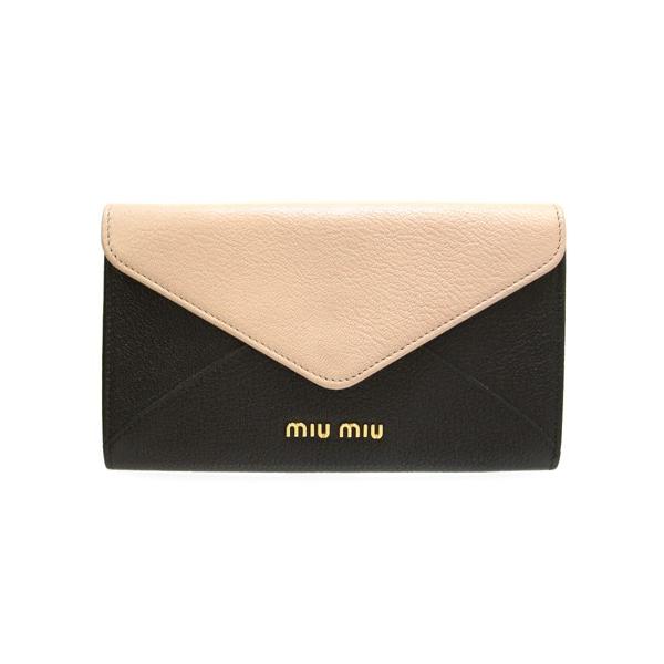 ミュウミュウ MIUMIU長財布 新作 マドラス レザー二つ折り長財布