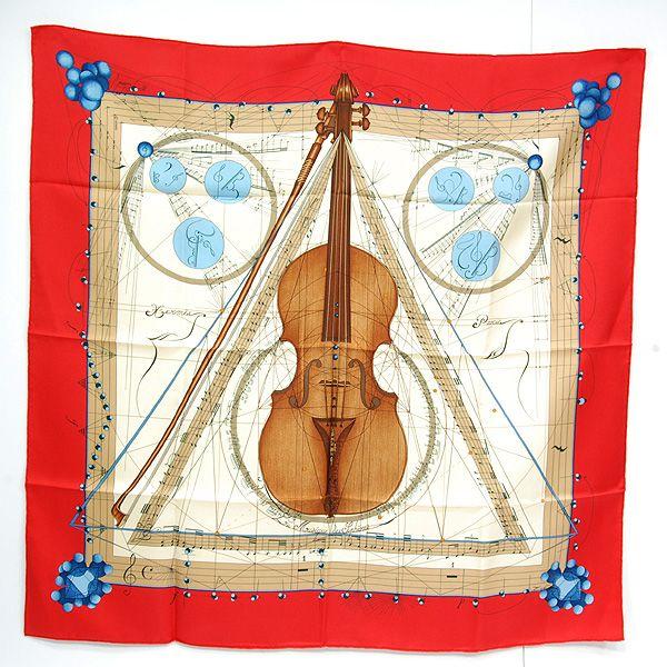 エルメス シルク100% 音符バイオリン柄 大判スカーフ 未使用展示品 