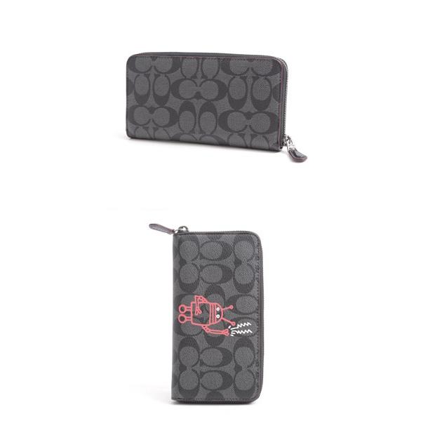 コーチ COACH PVC ラウンドファスナー長財布 グレー キース