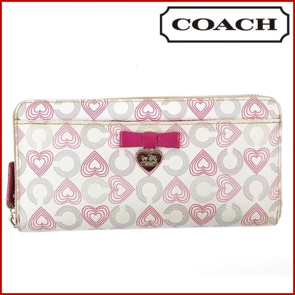 コーチ財布レディースCOACH 長財布ラウンドファスナーハート中古X13732