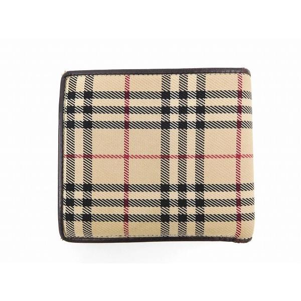 バーバリー　茶×ノバチェック牛革二つ折り財布 BURBERRY バーバリー ノバチェック 二つ折り財布 Wホック レザー