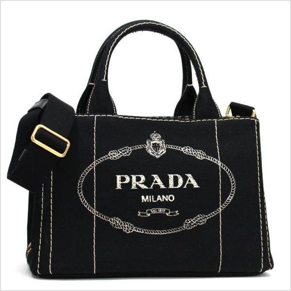 プラダ PRADA ギンガムチェック2wayキャンバストートバッグ ブラック