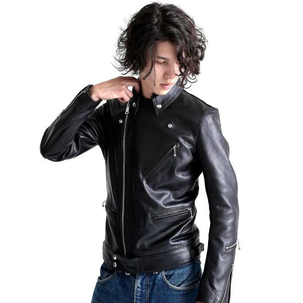本革PUREGOLD ピュアゴールド カウ ダブルレザーライダース(ブラック