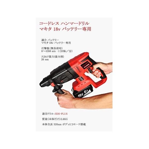 Abeden製 マキタ互換 コードレス ハンマードリル（赤）HY-4020