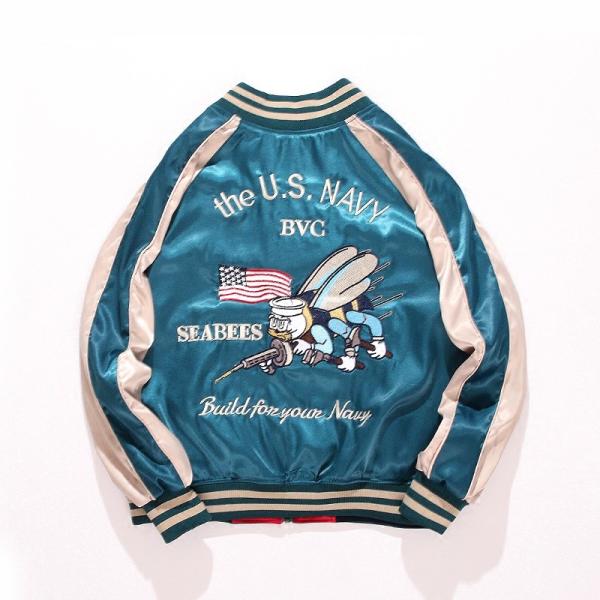 ヨコスカ] 男女兼用 US・NAVY刺繍マーク スカジャン リバーシブル