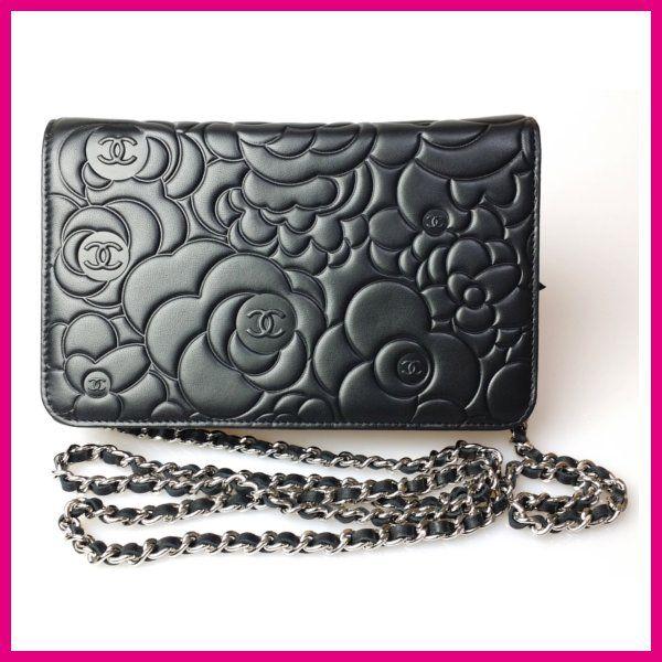 CHANEL ブラック ラムスキン カメリア チェーンウォレット シャネル カメリア チェーンウォレット ブラック ラムスキン