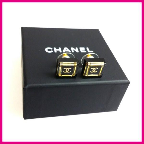 シャネル【CHANEL】ピアス ロゴクリア スクエア 保存箱付き☆512