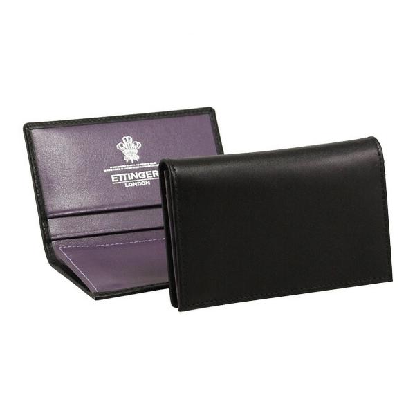 エッティンガー ETTINGER メンズ 名刺入れ（カードケース） ブラック LEATHER VISITING CARD CASE ST143JR  BLACK/PURPLE PURPLE/STERLING COLLECTION /【Buyee】