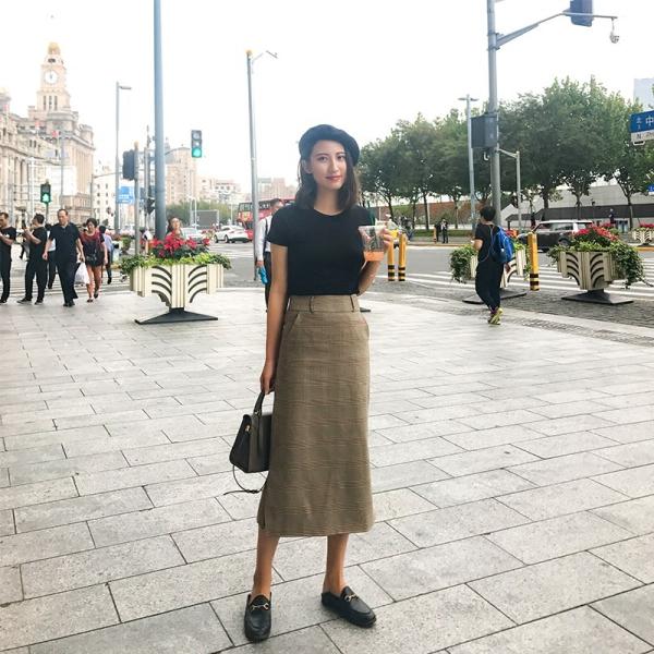 グレンチェックタイトスカート ひざ丈 ミモレ丈 ハイウエスト