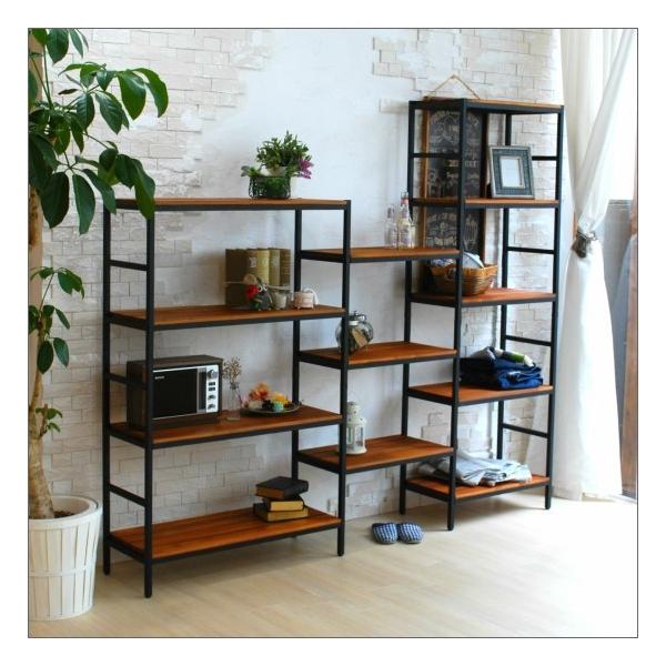 天然木 アイアン 5段ラック 幅87 奥行40 棚 ラック シェルフ 木製