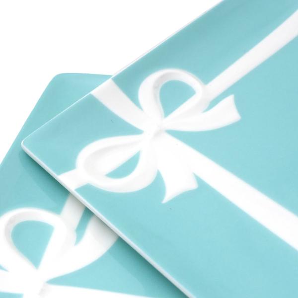 ティファニーブルーボウデザートプレートセット、グラスのセット