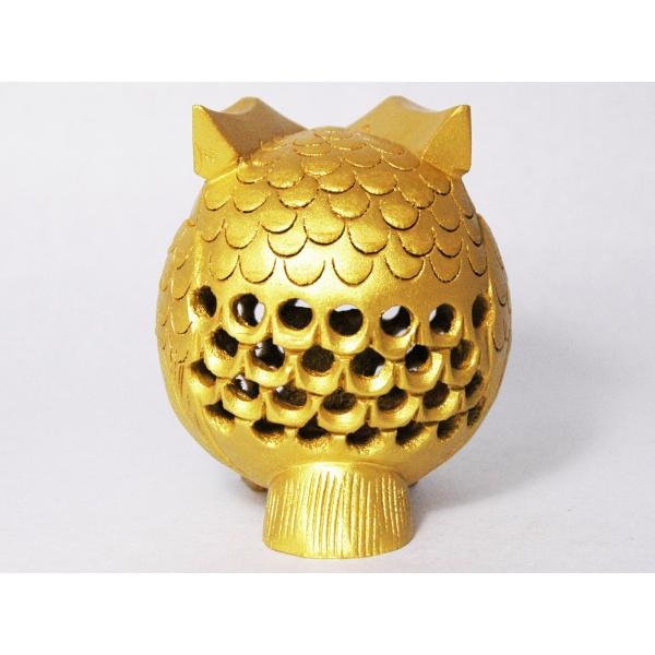 金色 フクロウ 置物 二重彫り透かし彫り 縁起物 彫刻 /【Buyee】 Buyee