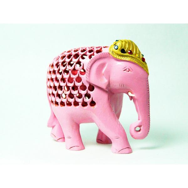 幸せを運ぶピンクのゾウさん 置物 象 ピンク ゾウ 木彫り 幸運 縁起物