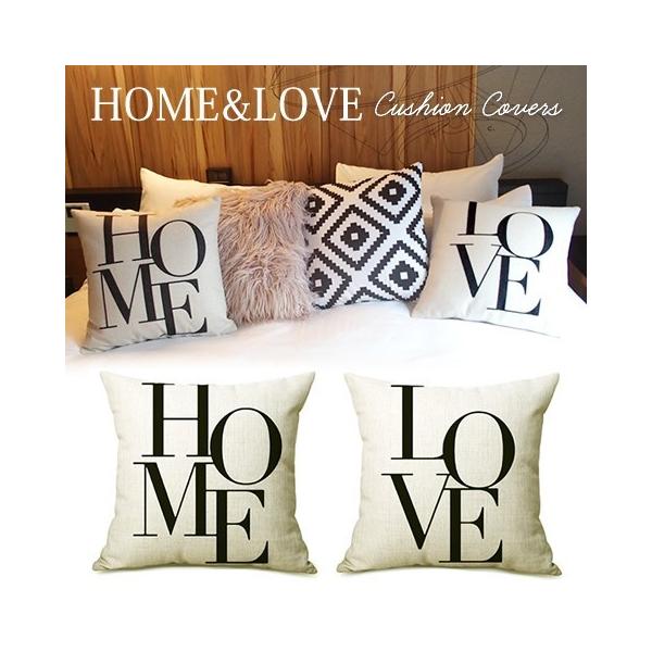 セール クッションカバー メ3 45×45 モノトーン HOME ＆ LOVE ロゴ