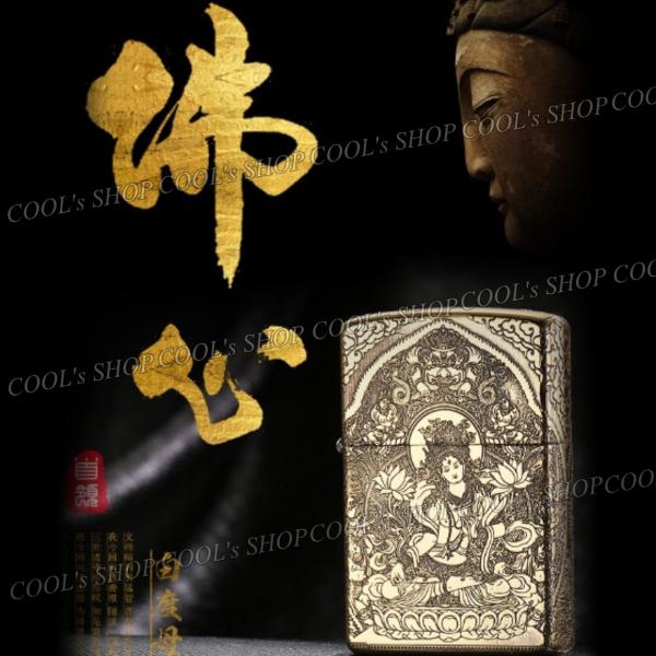 五面総彫り 観音菩薩 和彫り デザイン オイルライター ZORRO ゴールド 