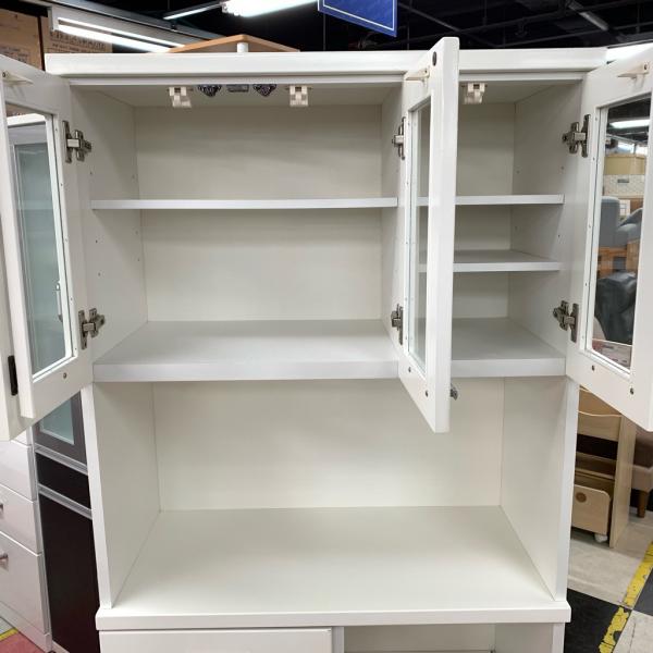 中古 店舗近郊限定販売 幅90cm マルミツ 3枚扉キッチンボード ホワイト 