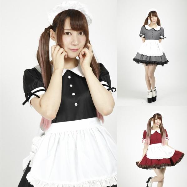 日本全国送料無料商品 特集 ワンピース クラシック メイド服 プリュムルーナ 黒 グレー 赤 衣装一式