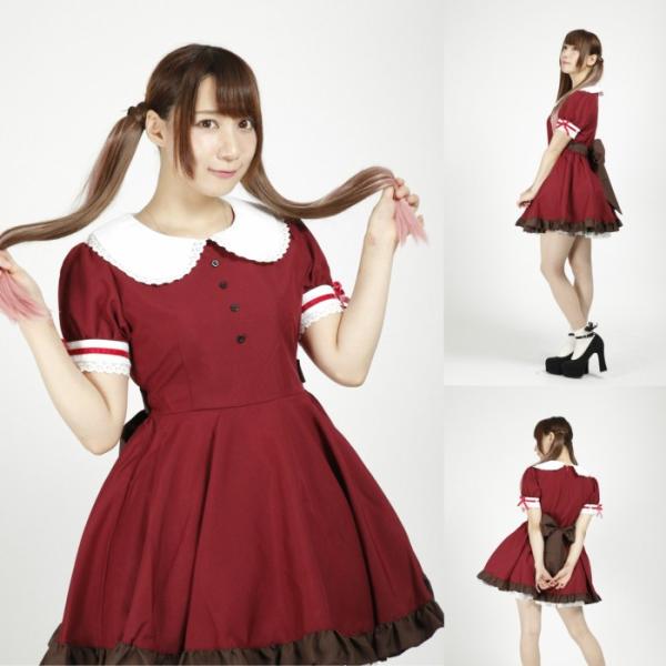 男女兼用 メイド服 プリュムルーナ クラシック グレー 赤 黒 ワンピース コスプレ