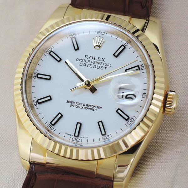 ロレックスROLEX デイトジャスト 116138 F番 18KYGx革 白文字盤 日