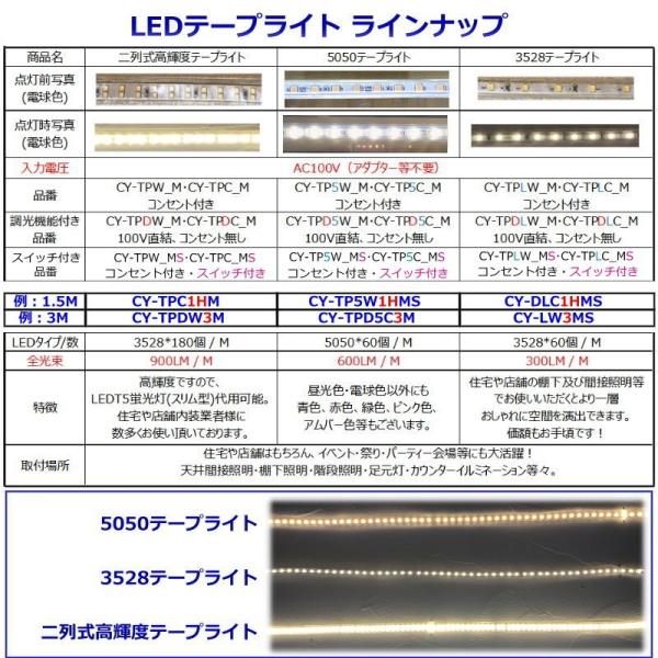 LEDテープライト スイッチ・コンセントプラグ付き AC100V 2M 配線工事