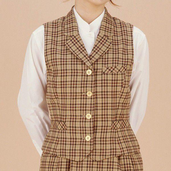 【ベスト】レディースベスト　かわいいユニフォーム　森ガール　ベージュ　チェック　メンズベスト有　　山ガール２Ｓ　Ｓ　Ｍ　Ｌ　２Ｌ　大きいサイズ有 ベスト】レディースベスト かわいいユニフォーム 森ガール