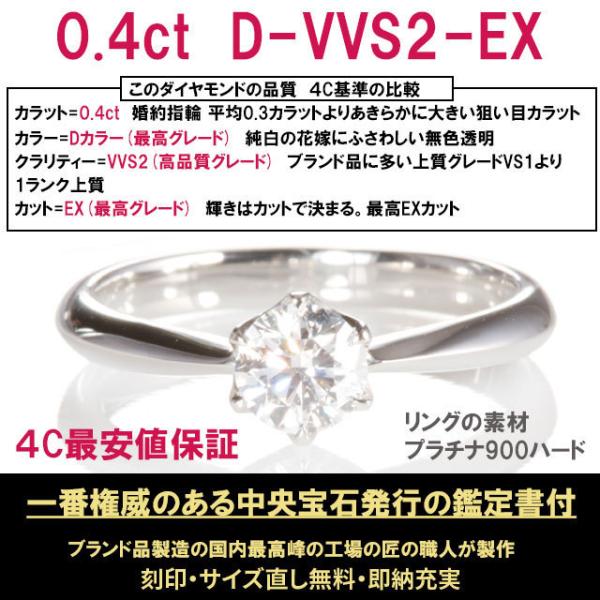 婚約指輪 ダイヤ 0.4ct D-VS1-EX ティファニー 婚約指輪