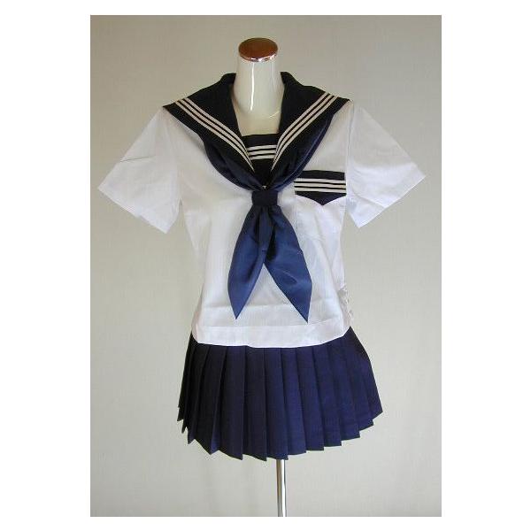 夏紺セーラー服 上下セット (半袖 学校制服 カフスなし 学販