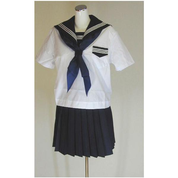 夏紺セーラー服 上下セット (半袖 学校制服 カフスなし 学販