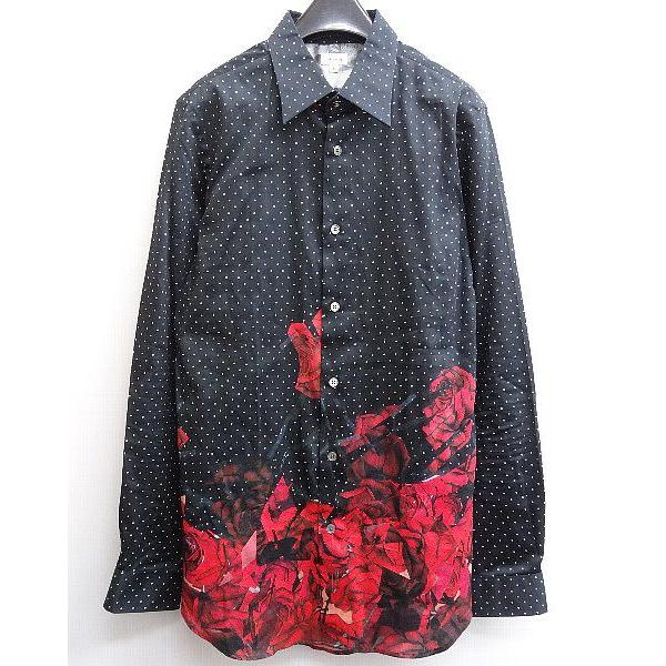 13SS ポールスミス Paul Smith ドット柄 薔薇バラ 長袖シャツ ブラック ...