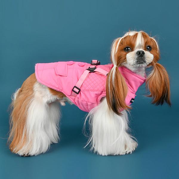 犬服 PUPPIA ハーネス一体型ジャケットコート 裏地フリース 中綿入り