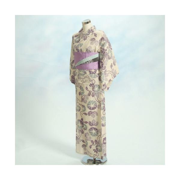 浴衣 ゆかた 単品 龍村美術着物ブランド 生成り色 薄紫色夕顔柄 注染