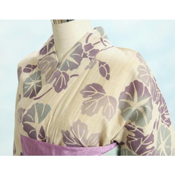 浴衣 ゆかた 単品 龍村美術着物ブランド 生成り色 薄紫色夕顔柄 注染