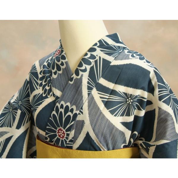 浴衣 ゆかた 凪ブランド 藍色 菊華柄 ゆかたにピッタリな滝流れ