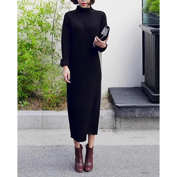 黒 ニットワンピース 白 ロング 長袖 大人 かわいい 人気
