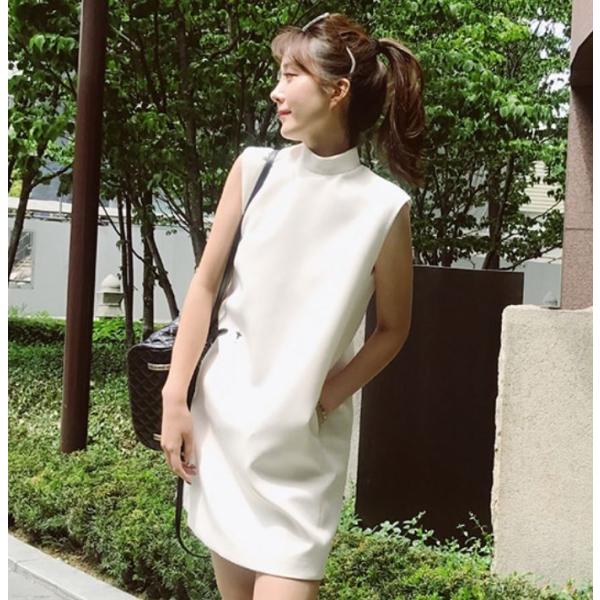 白 ノースリーブ ワンピース ミニ丈 ホワイト シンプル /【Buyee
