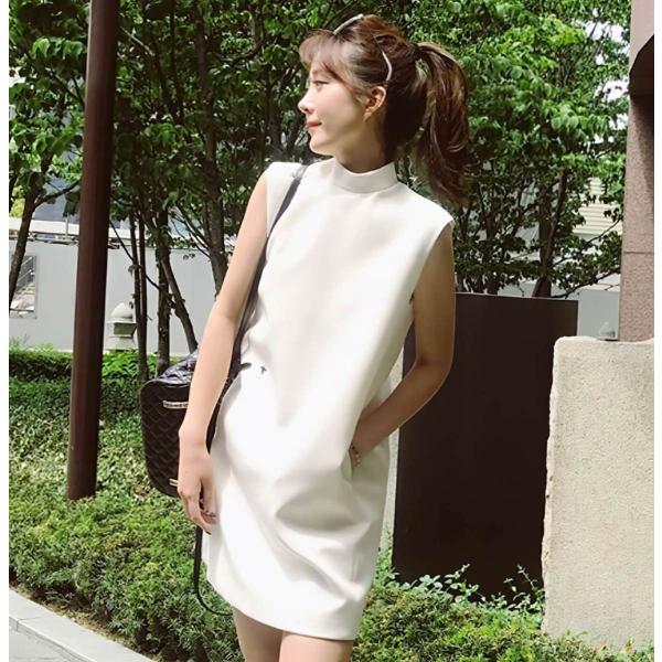 白 ノースリーブ ワンピース ミニ丈 ホワイト シンプル /【Buyee