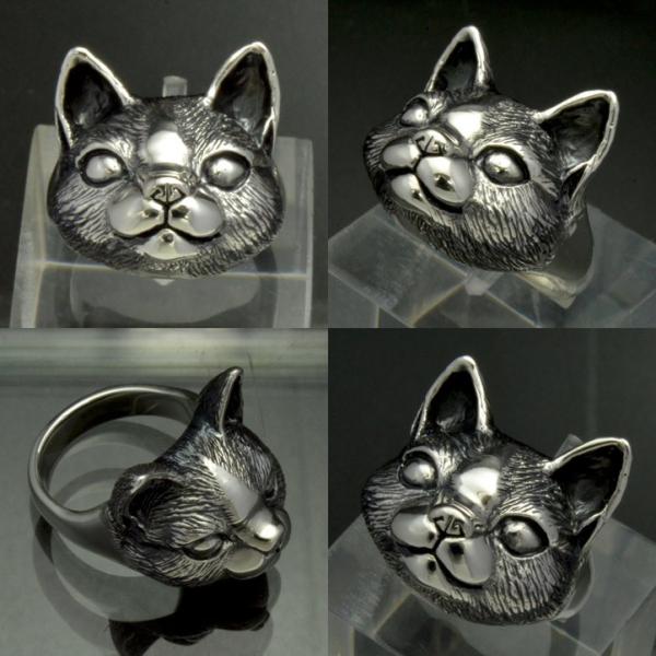 銀の猫の顔の指輪 キャットフェイスリング シルバー925 銀 silver925