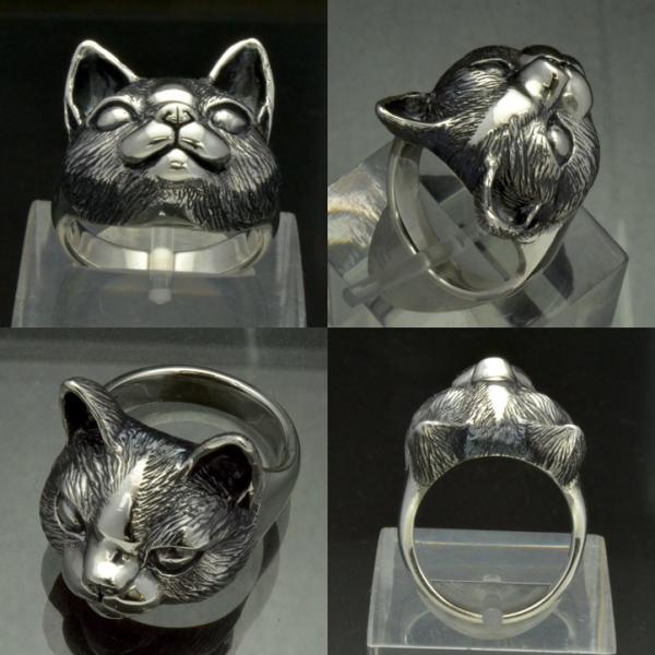 銀の猫の顔の指輪 キャットフェイスリング シルバー925 銀 silver925 