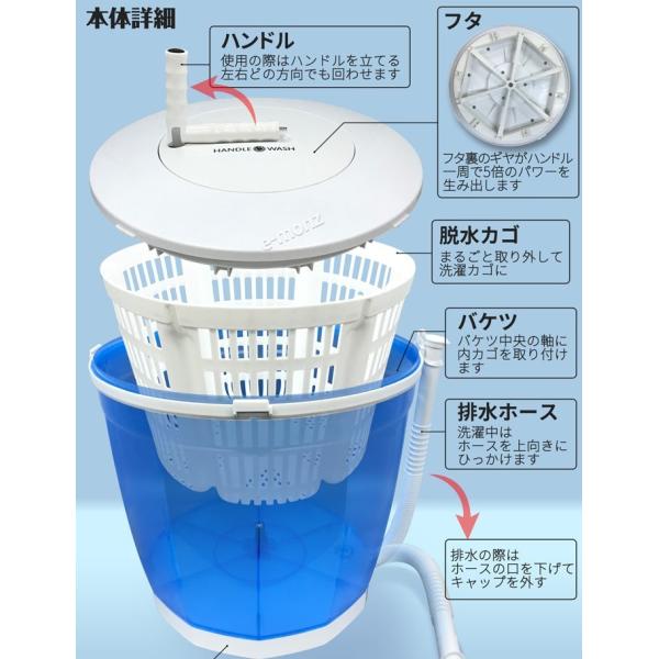 手回し洗濯機 脱水機 靴用ブラシ付 衣類 野菜 水切り サラダスピナー 手動洗濯機 【My Wave ハンドルウォッシュ】 分別洗い 非常時 災害  停電 アウトドア /【Buyee】