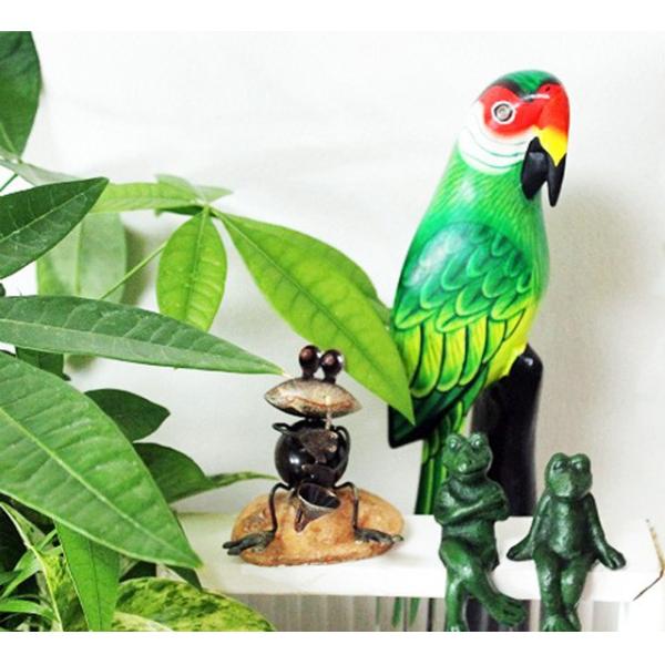 オウムスタンド 木彫りオウム 木彫りの鳥 綺麗な羽の鳥雑貨 南国の鳥