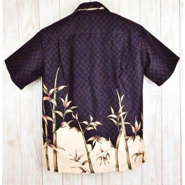 アロハシャツ メンズ Winnie Fashion 黒紫地/竹柄【和柄】ウィニー 