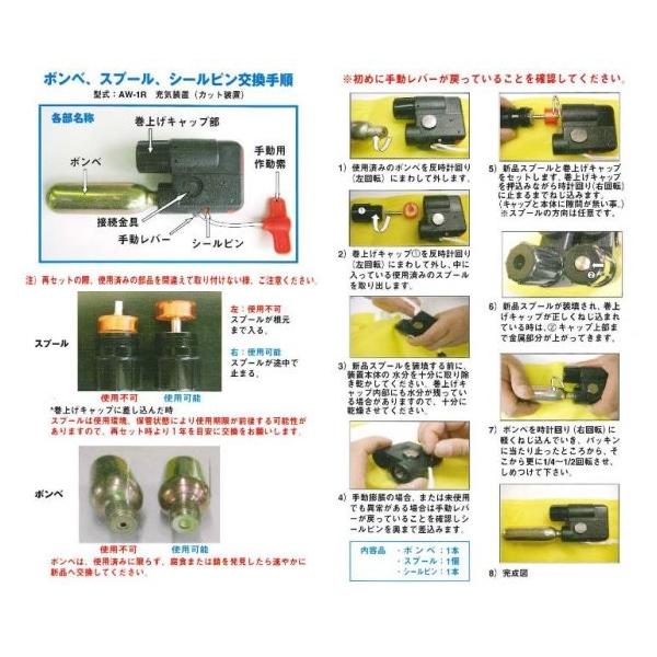 FUJIKURA AW-1 ボンベ・スプールセット 膨脹式救命胴衣の部品交換：FN