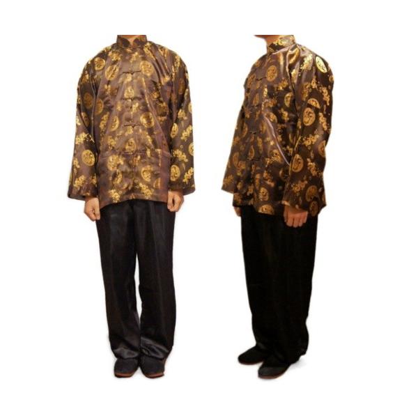 大人男性龍柄サテン地カンフースーツ(金龍柄・焦げ茶色) 大人男性龍柄サテン地カンフースーツ(金龍柄・焦げ茶色) /【Buyee】