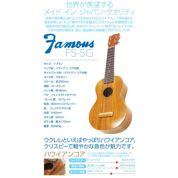 Famous フェイマス 国産ウクレレ FS-5G ソプラノ チューナーソフト