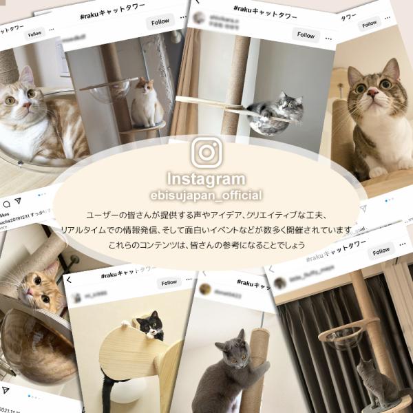 RAKU キャットタワー 突っ張り 木製 極太支柱12cm 高さ183-270cm