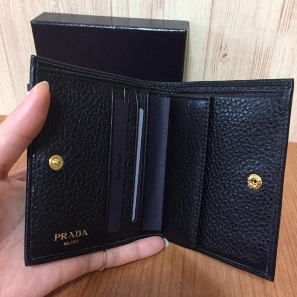 PRADA 二つ折り財布 Vitello Grain ブラック PRADA プラダ財布 二