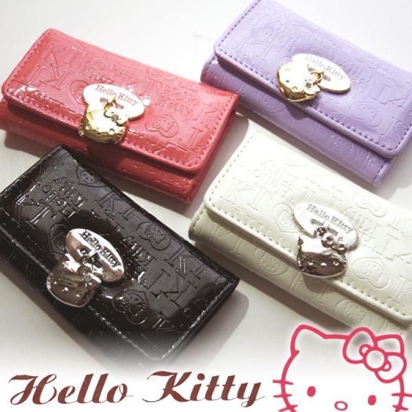 新作HELLO KITTYキーケース／さりげないラメ感が可愛いエナメル型押し 