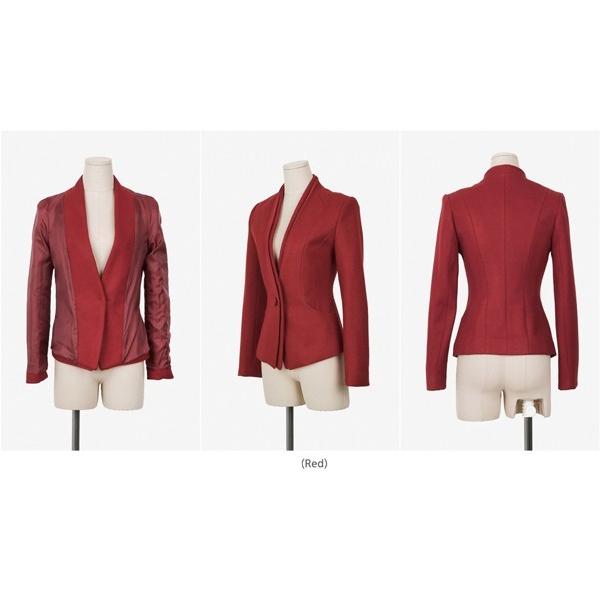 ノーカラージャケット レディース 服 きれいめ 黒 赤 ジャケット